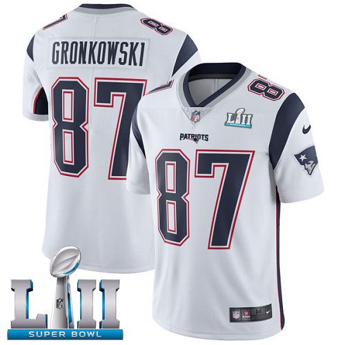 Men New England Patriots #87 Gronkowski White Limited 2018 Super Bowl NFL Jerseys->->NFL Jersey